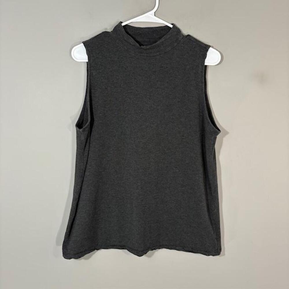 Eileen Fisher Tank Womens Large Gray Solid Mock Neck Sleeveless Jersey Top